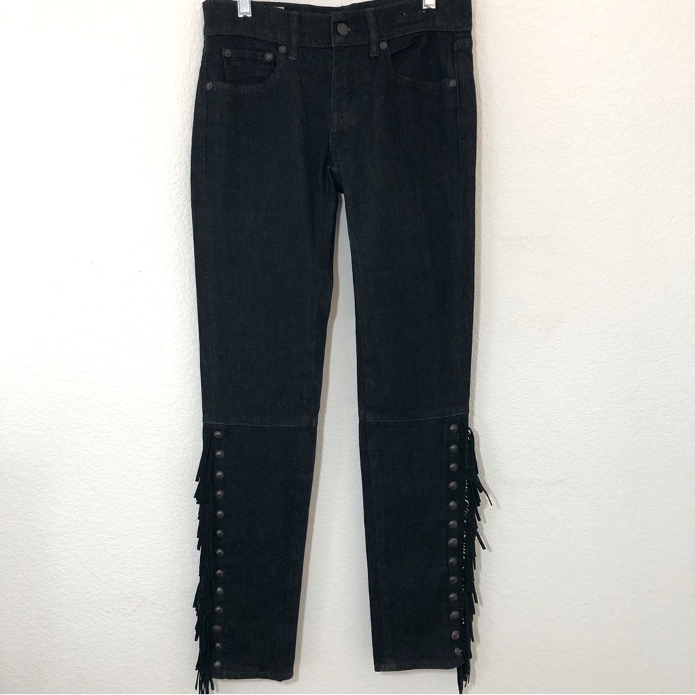 Polo Ralph Lauren Tompkins Skinny Studded Leather Fringe Western Jeans